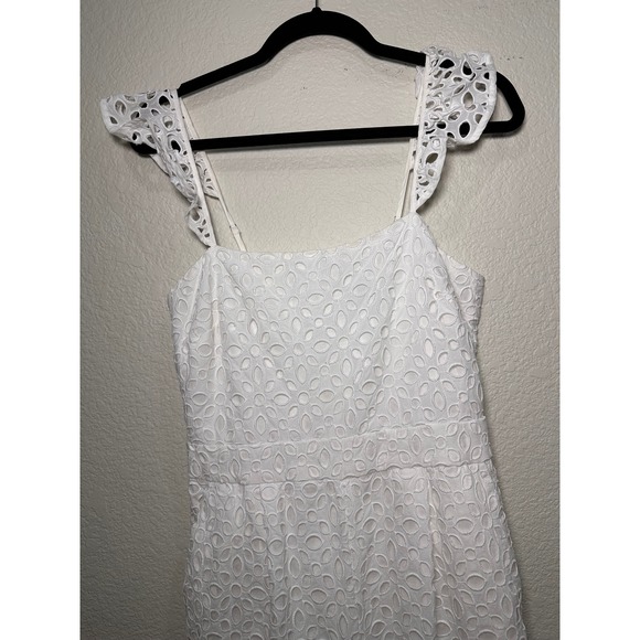 J. Crew White Eyelet Flutter Sleeve Cropped Jumpsuit Pants Size 4 - Picture 4 of 9